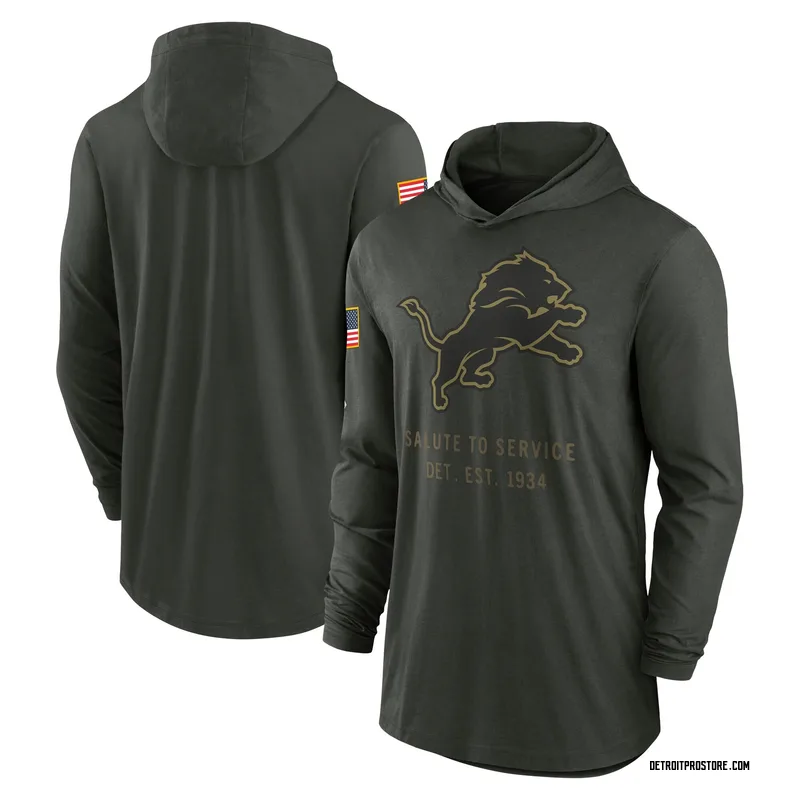 Green Men's Detroit Lions Forest 2025 Salute to Service Sideline Lightweight Long Sleeve Hooded Pullover T-Shirt