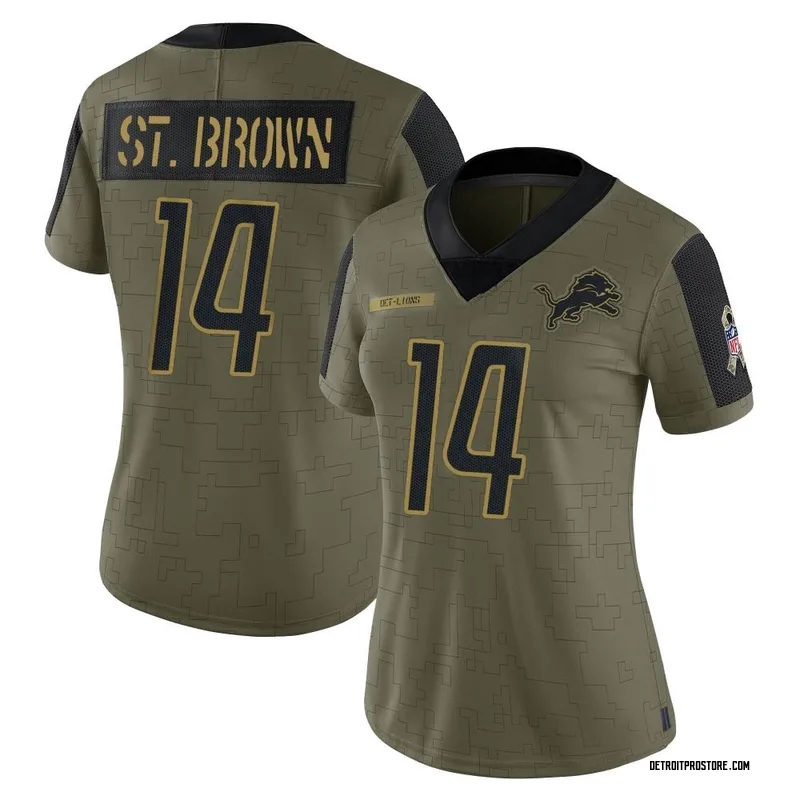 Olive Women s Amon Ra St. Brown Detroit Lions Limited 2021 Salute To Service Jersey